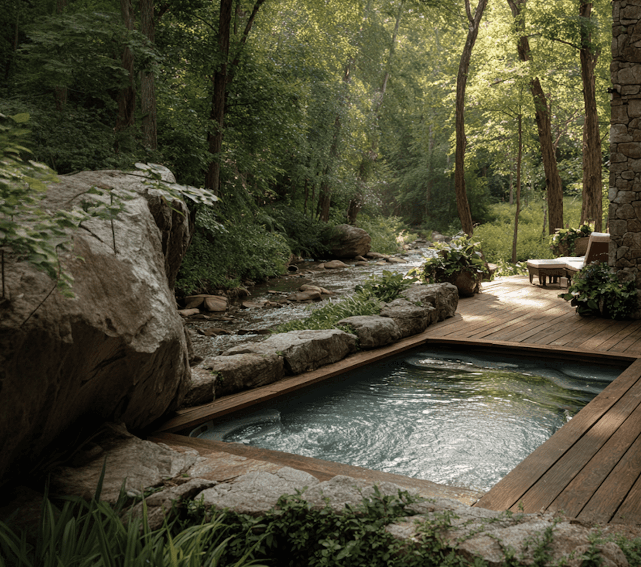 Rivière Private Villas is an immersive experience in nature, image of a private glass walled villa in the middle of a forest with a private plunge pool