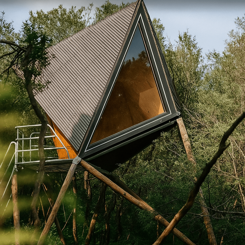 These one-of-a-kind stays include Kudhva, an A-shape treehouse on stilts set back in the trees.