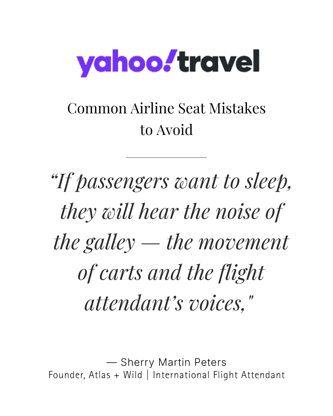 Sherry Peters featured and quoted in Yahoo! Travel about sleeping on airplanes.