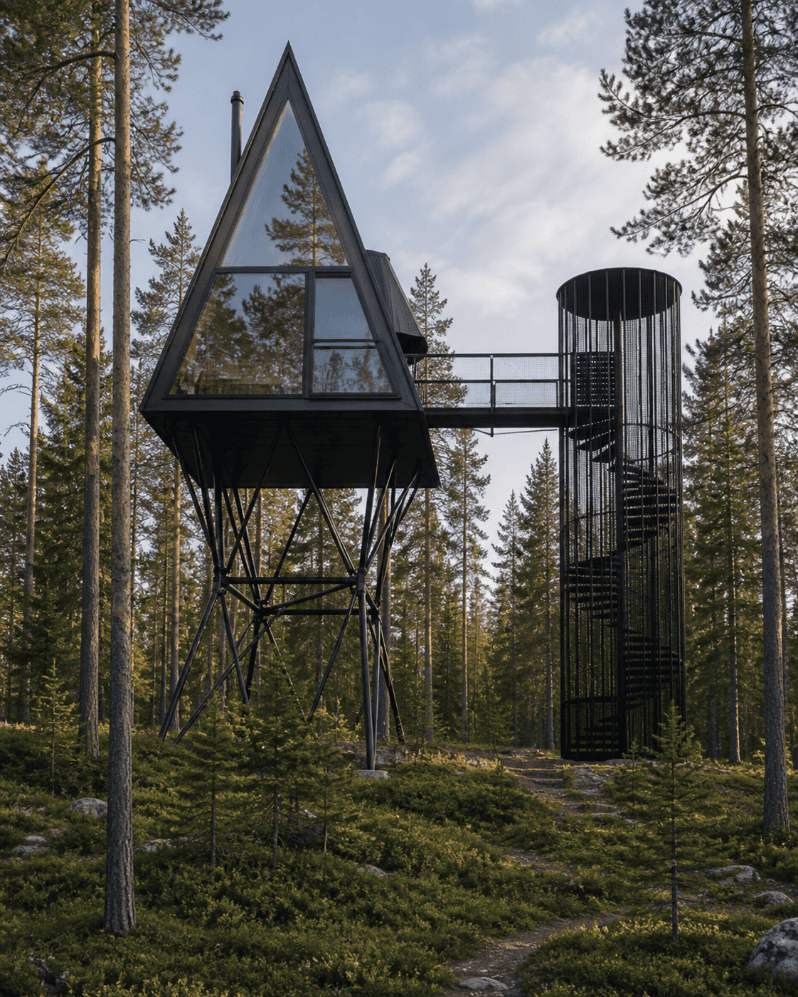 PAN Treetop Cabins - Modern treehouses in forest setting, an architectural wonder.